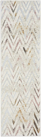 8' Ivory Black and Gray Chevron Distressed Non Skid Runner Rug