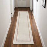8' Gray Ivory and Cream Geometric Non Skid Runner Rug