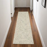 8' Navy Blue and Ivory Wool Abstract Runner Rug