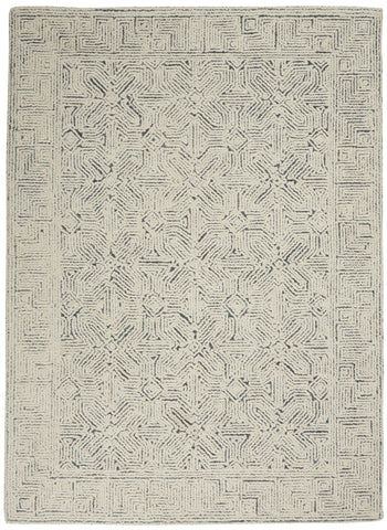 5' X 7' Navy Blue and Ivory Wool Abstract Area Rug