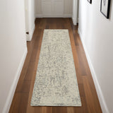 8' Ivory and Gray Wool Geometric Runner Rug