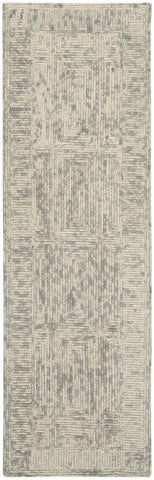 8' Ivory and Gray Wool Geometric Runner Rug