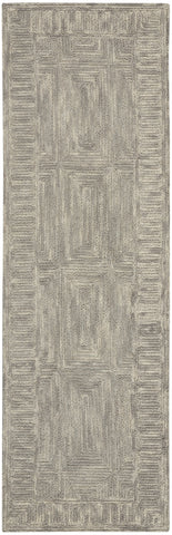 8' Gray Wool Geometric Runner Rug
