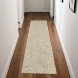 8' Ivory Tan and Gray Wool Geometric Runner Rug