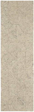8' Ivory Tan and Gray Wool Geometric Runner Rug