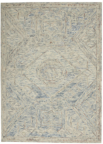 4' X 6' Tan and Blue Wool Geometric Area Rug