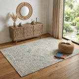 4' X 6' Tan and Blue Wool Geometric Area Rug