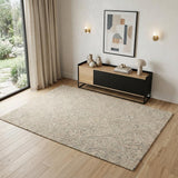 4' X 6' Ivory Tan and Gray Wool Geometric Area Rug
