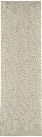 8' Ivory and Gray Wool Chevron Runner Rug
