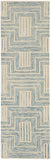 8' Ivory and Turquoise Wool Geometric Runner Rug