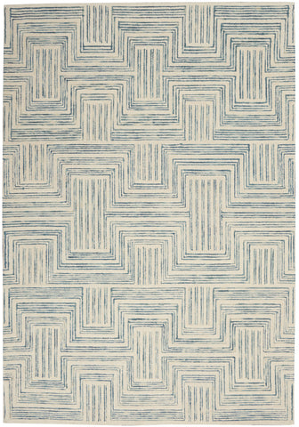 4' X 6' Ivory And Turquoise Wool Geometric Area Rug