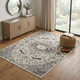 4' X 6' Ivory Black and Gray Floral Medallion Non Skid Area Rug