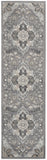 8' Ivory Black and Gray Floral Medallion Non Skid Runner Rug