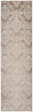 8' Ivory and Brown Damask Distressed Non Skid Runner Rug