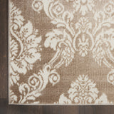 8' Ivory and Brown Damask Distressed Non Skid Runner Rug