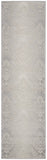 8' Gray and Ivory Damask Distressed Non Skid Runner Rug