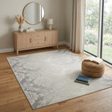 4' X 6' Gray and Ivory Damask Distressed Non Skid Area Rug