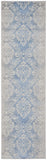 8' Blue and Ivory Damask Distressed Non Skid Runner Rug