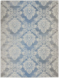 4' X 6' Blue and Ivory Damask Distressed Non Skid Area Rug