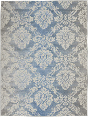 4' X 6' Blue and Ivory Damask Distressed Non Skid Area Rug