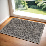 2' X 4' Charcoal and Gray Damask Distressed Area Rug