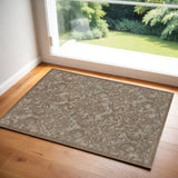 2' X 4' Gray and Brown Damask Distressed Area Rug