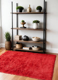 4' X 6' Red Faux Sheepskin Shag Washable Area Rug