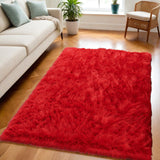 5' X 7' Red Faux Sheepskin Shag Washable Area Rug