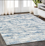 5' X 8' Navy Blue Gray And Off White Abstract Washable Area Rug