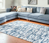 8' X 11' Navy Blue Gray And Off White Abstract Washable Area Rug
