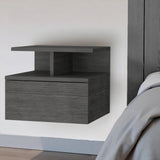 12" Gray Wood One Drawer Floating Nightstand