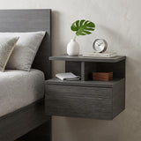 12" Gray Wood One Drawer Floating Nightstand