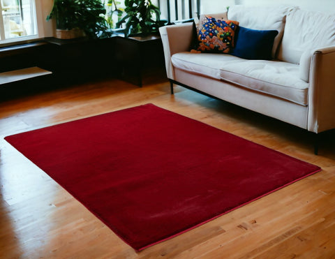 7' X 10' Red Faux Fur Shag Area Rug