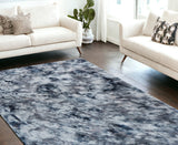 7' X 10' Gray and White FauX Fur Abstract Shag Non Skid Area Rug