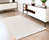 4' X 6' White and Gold Faux Fur Abstract Shag Non Skid Area Rug