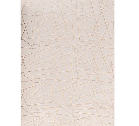 5' X 7' Beige and Gold Faux Fur Abstract Geometric Washable Non Skid Area Rug