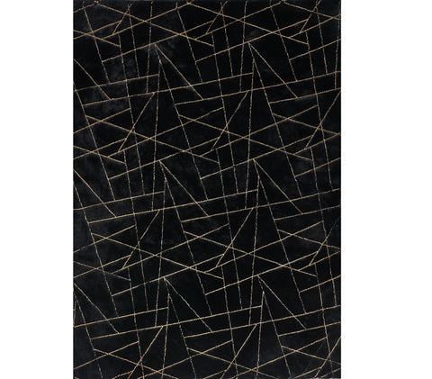 2' X 3' Black and Gold Faux Fur Abstract Shag Non Skid Area Rug
