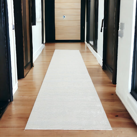 10' White Abstract Washable Runner Rug