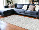 10' Gray Off White And Silver Abstract Washable Runner Rug
