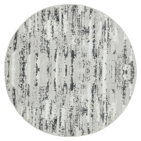 7' Silver Gray And Off White Abstract Washable Round Rug