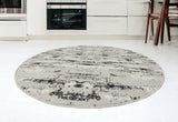 7' Silver Gray And Off White Abstract Washable Round Rug