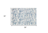 3' X 5' Navy Blue Gray And Off White Abstract Washable Area Rug
