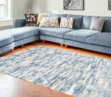 10' Navy Blue Gray And Off White Abstract Washable Runner Rug