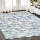 4' X 6' Navy Blue Gray And Off White Abstract Washable Area Rug