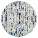 7' Navy Blue Gray And Off White Abstract Washable Round Rug