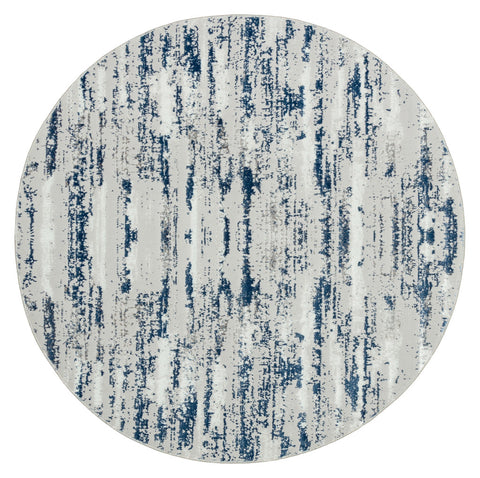 7' Navy Blue Gray And Off White Abstract Washable Round Rug