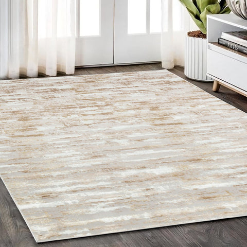4' X 6' Beige Ivory And Off White Abstract Washable Area Rug