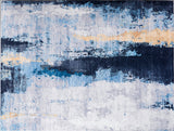 5' X 7' Blue and Yellow Abstract Printed Washable Non Skid Area Rug