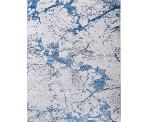 3' X 5' Blue and Silver Abstract Printed Washable Non Skid Area Rug