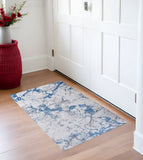 3' X 5' Blue and Silver Abstract Printed Washable Non Skid Area Rug